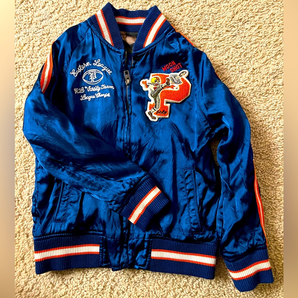 💯POLO Ralph Lauren Vintage 1967 Varsity Football “Moon Shot” Satin Jacket.🔥
